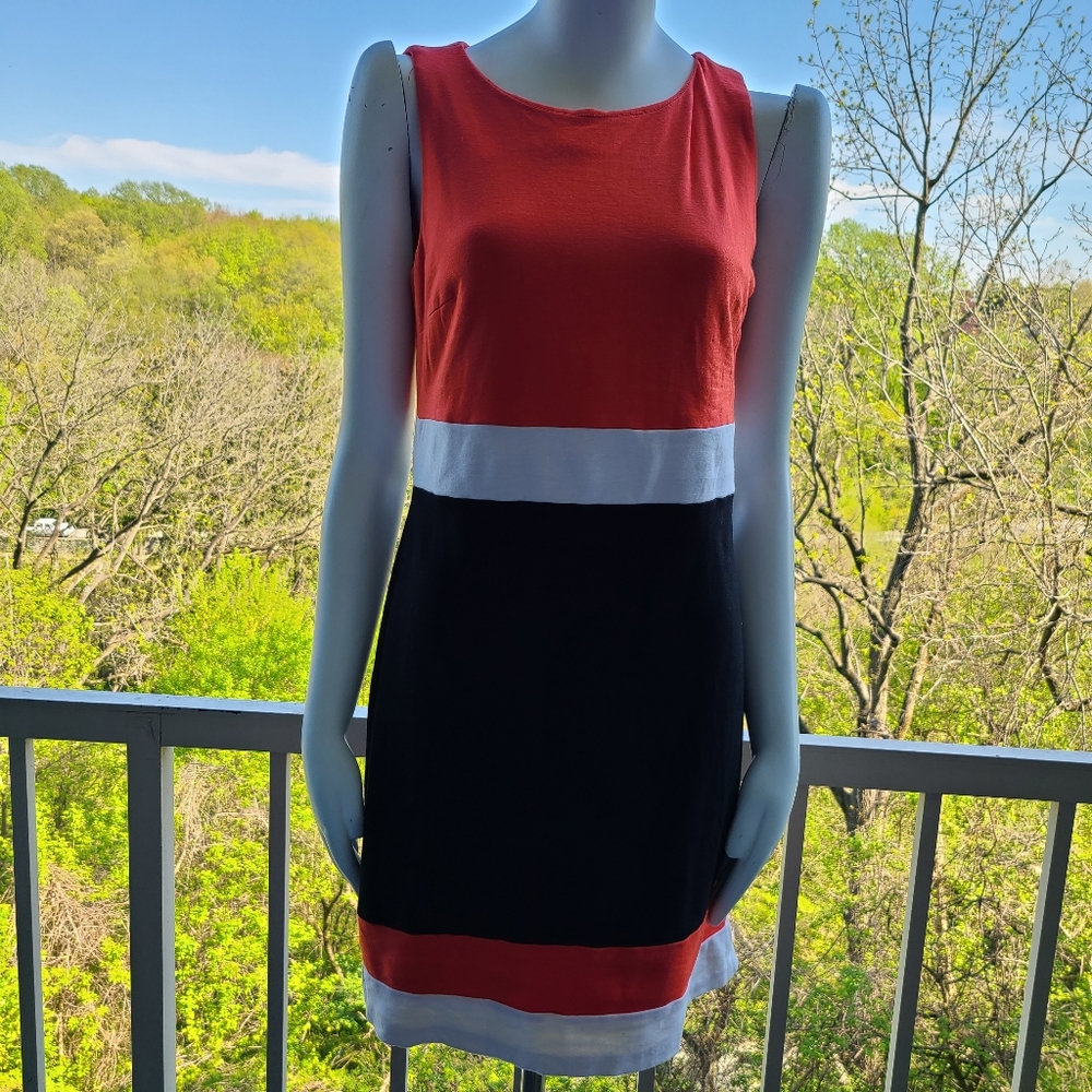 Vince Camuto Orange Black Sleeveless Sheath Dress